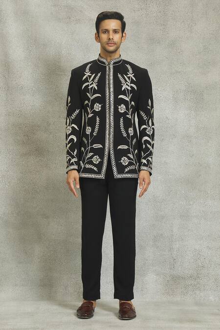 Black Floral Embroidered Indo-Western Suit