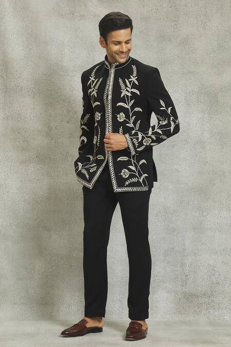 Black Floral Embroidered Indo-Western Suit
