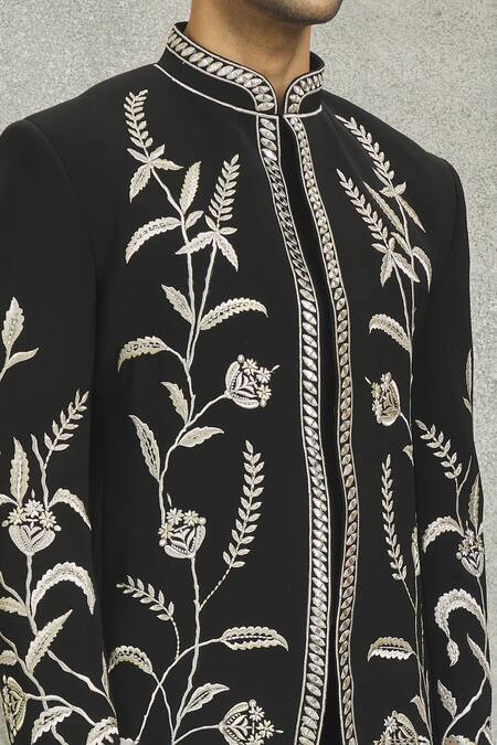 Black Floral Embroidered Indo-Western Suit