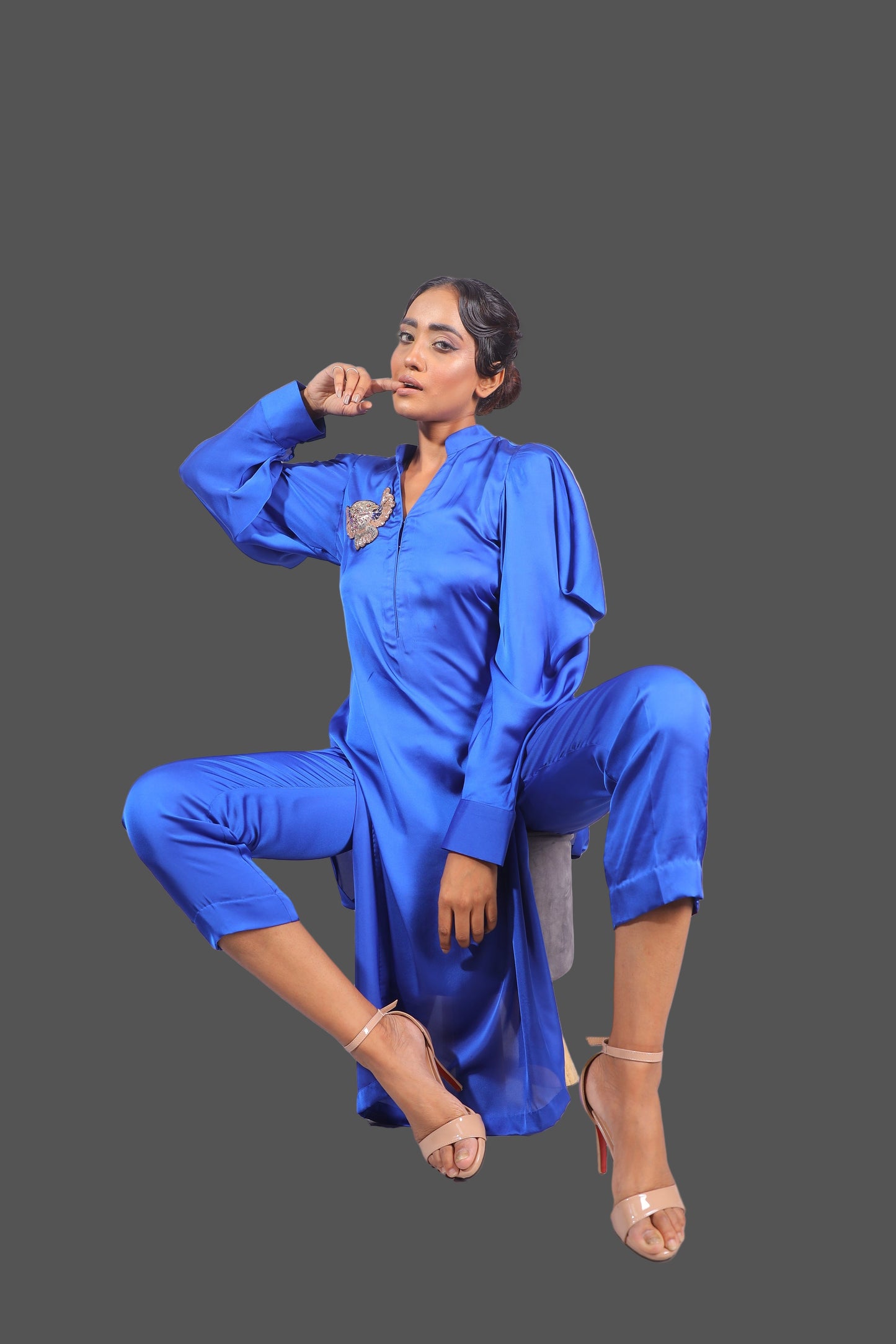 Royal Blue Satin Kurta Set