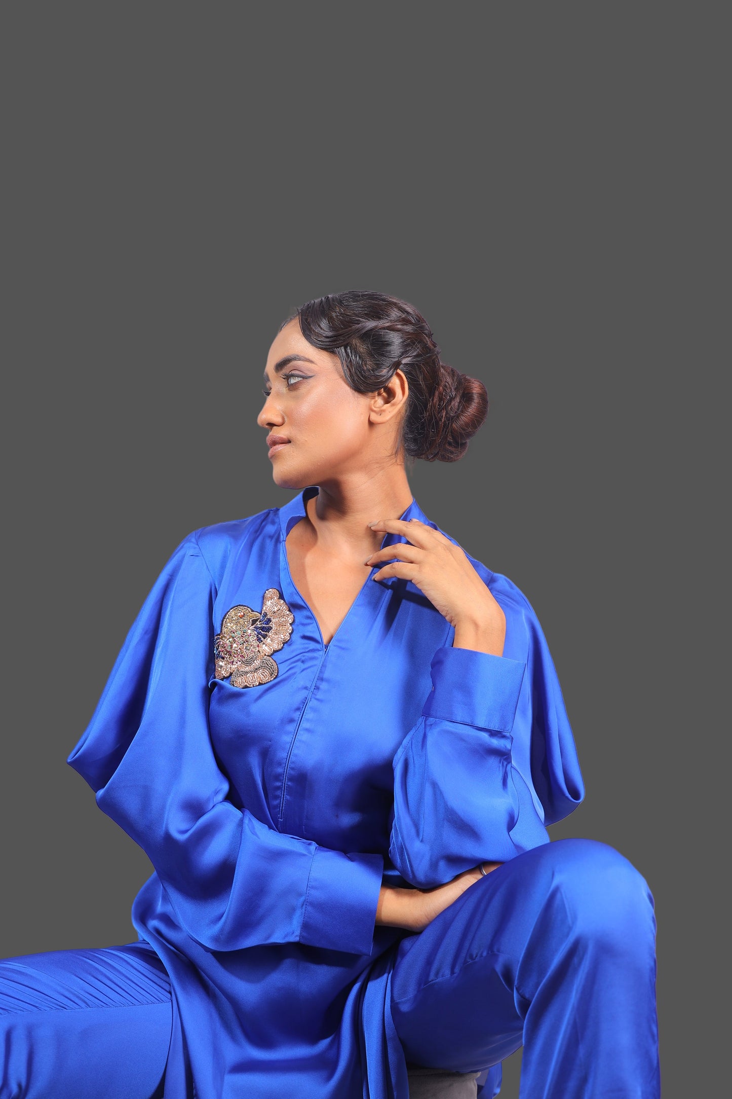 Royal Blue Satin Kurta Set