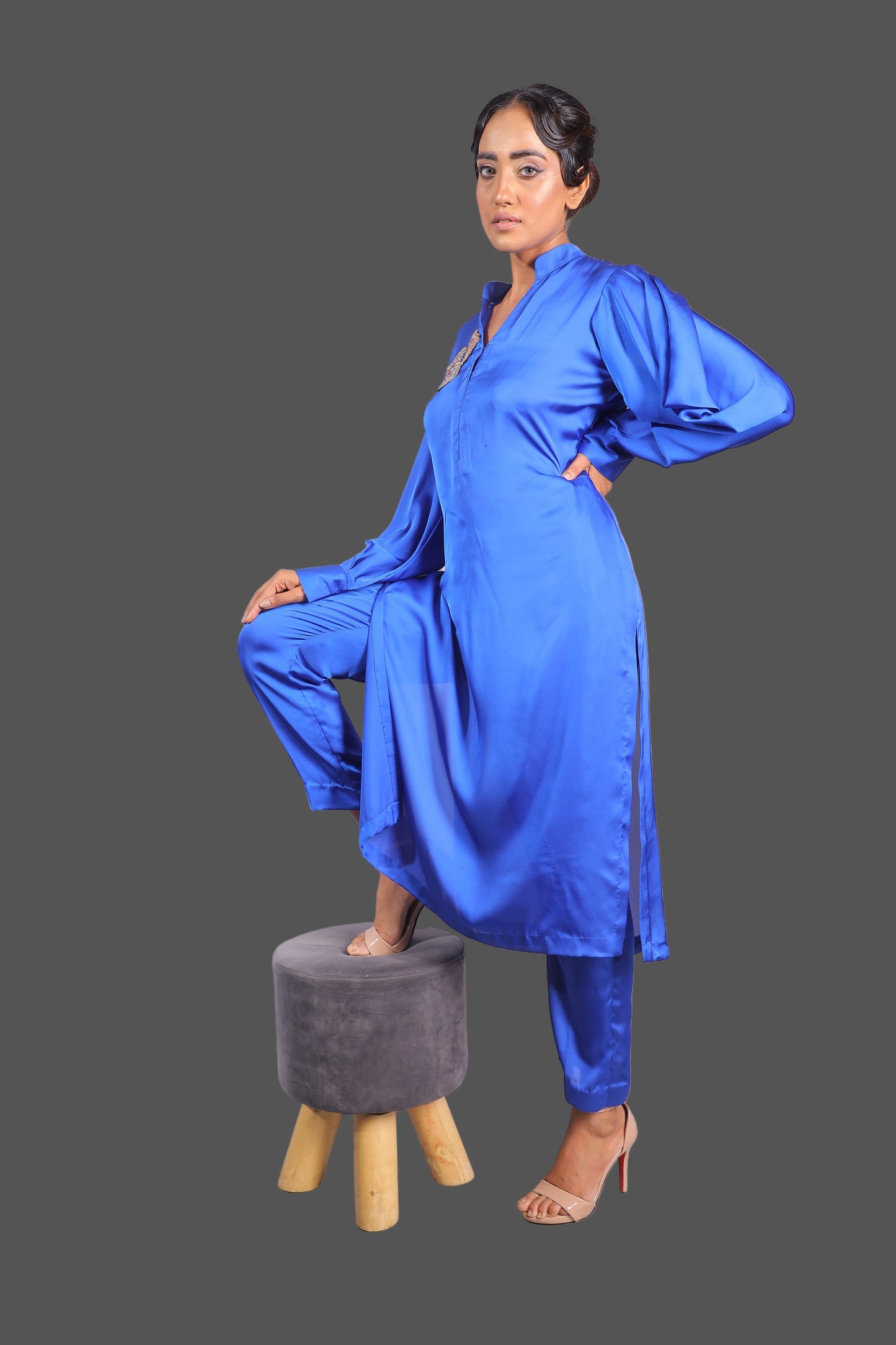Royal Blue Satin Kurta Set