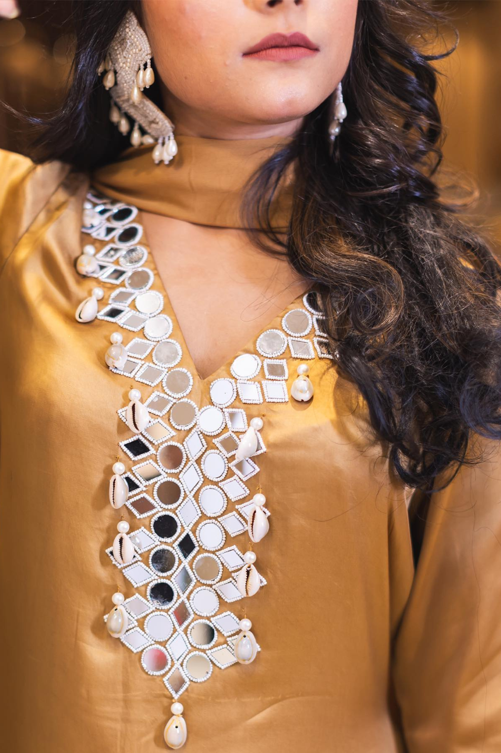 Yellow Mirror-Work Silk Sharara Suit Set