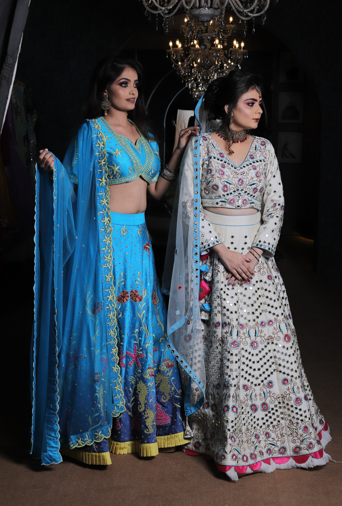 Aqua Blue Embroidered Lehenga Set