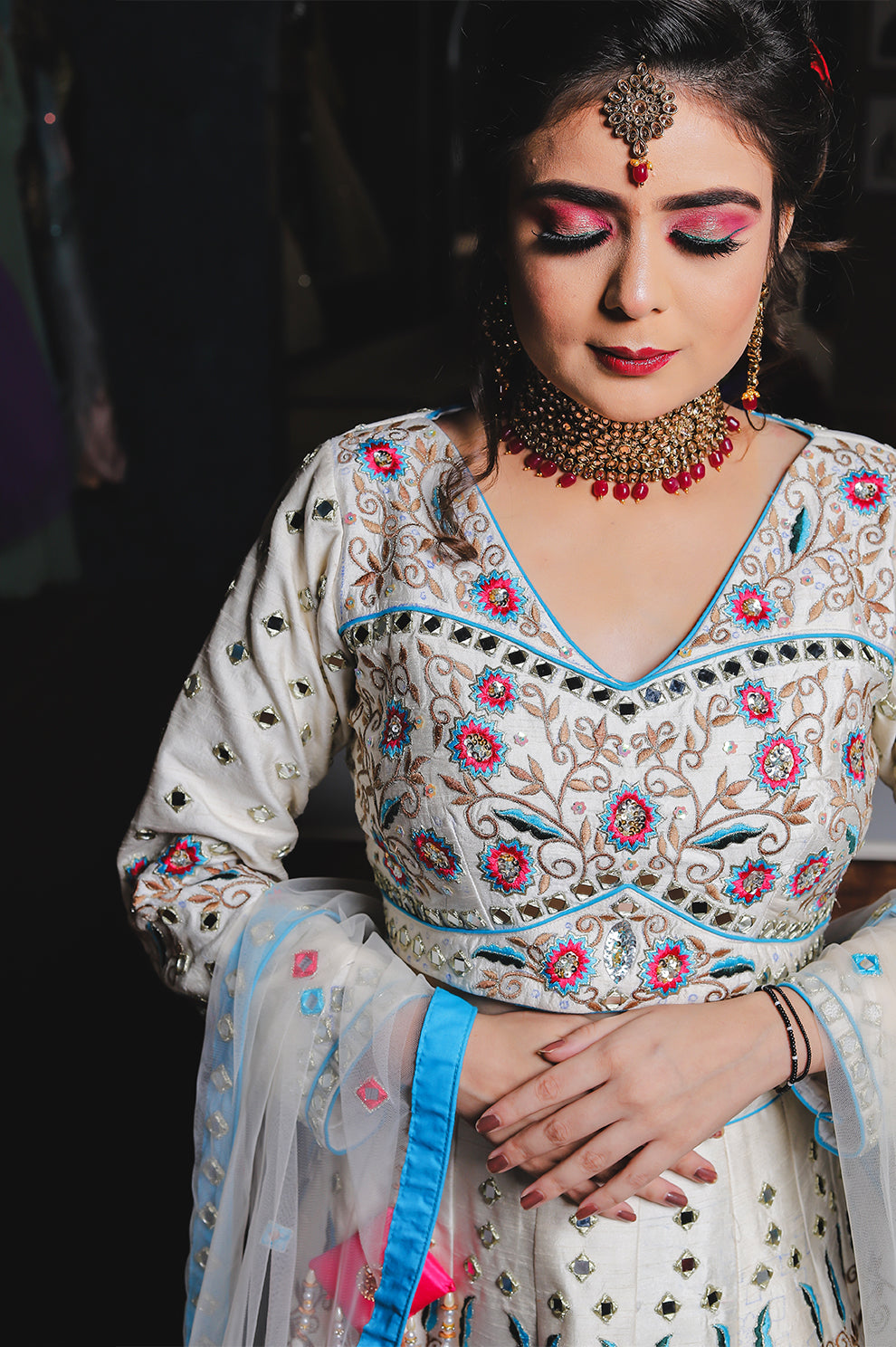 Ivory & Blue Hand-Embroidered Lehenga Set