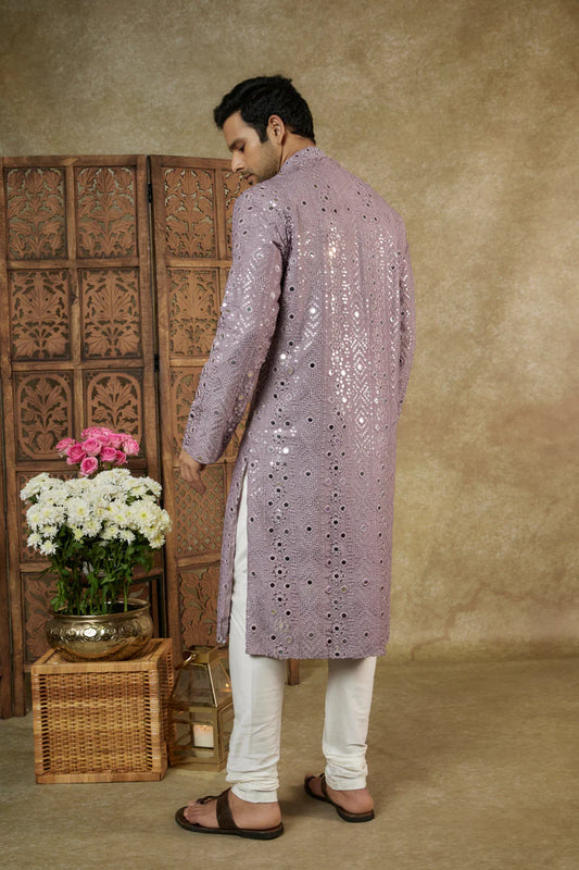 Lilac Mirrorwork Men's Kurta Set