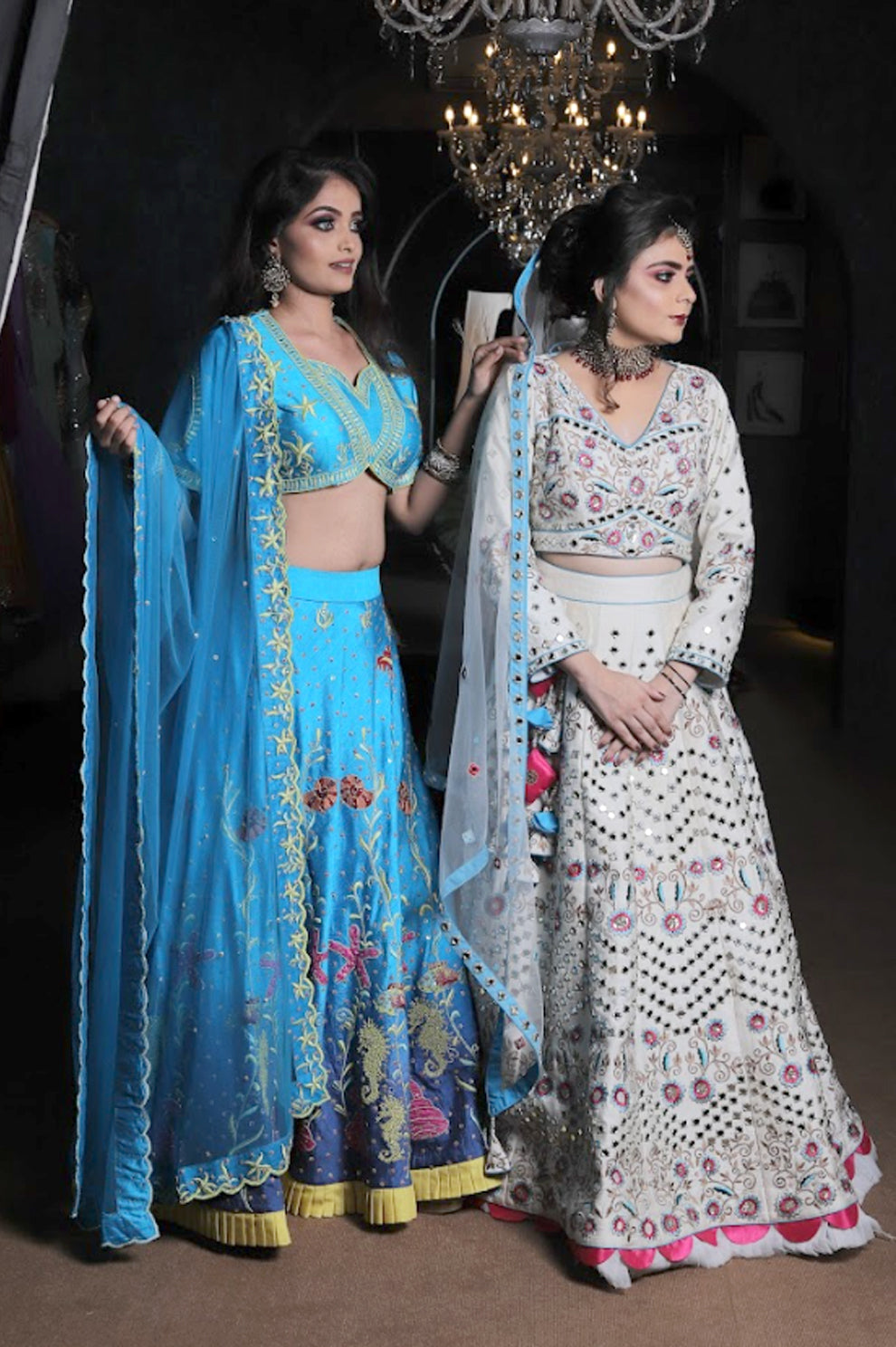 Aqua Blue Embroidered Lehenga Set