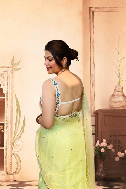 Pastel Green Embroidered Floral Saree – Teej Collection 2025