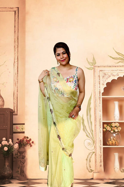 Pastel Green Embroidered Floral Saree – Teej Collection 2025