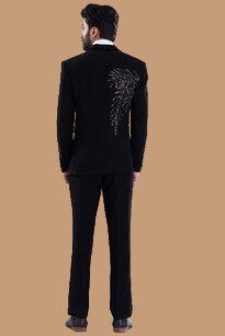 Black Embroidered Tuxedo Suit