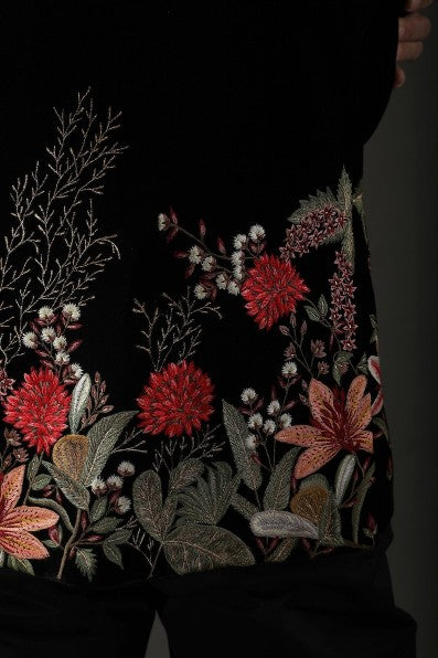 Black Velvet Embroidered Tuxedo Jacket