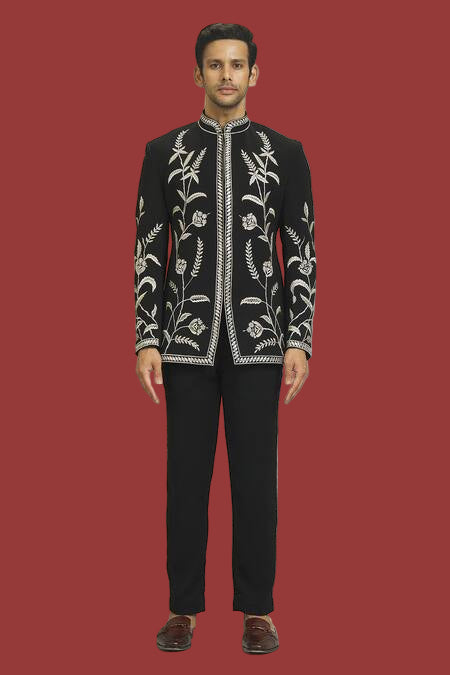 Black Floral Embroidered Indo-Western Suit