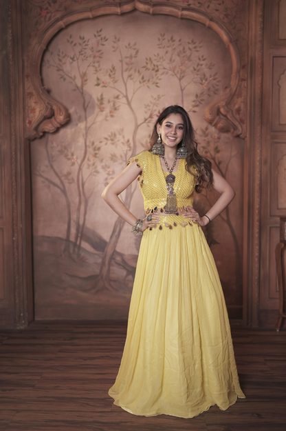 Yellow Mirror Work Lehenga Set – Festive Ethnic Wear