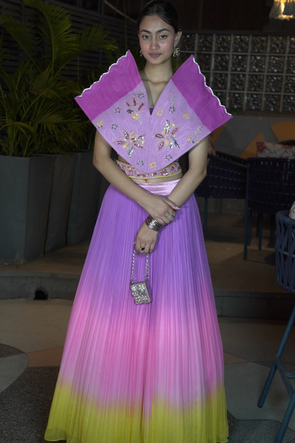 Dreamy Ombre Pleated Lehenga with Embroidered Collar Blouse