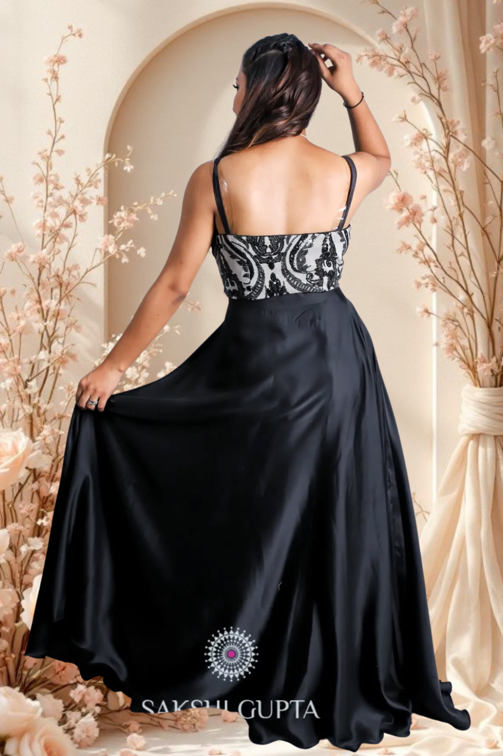 Elegant Black Embroidered Maxi Dress – Formal Gown by Sakshi Gupta