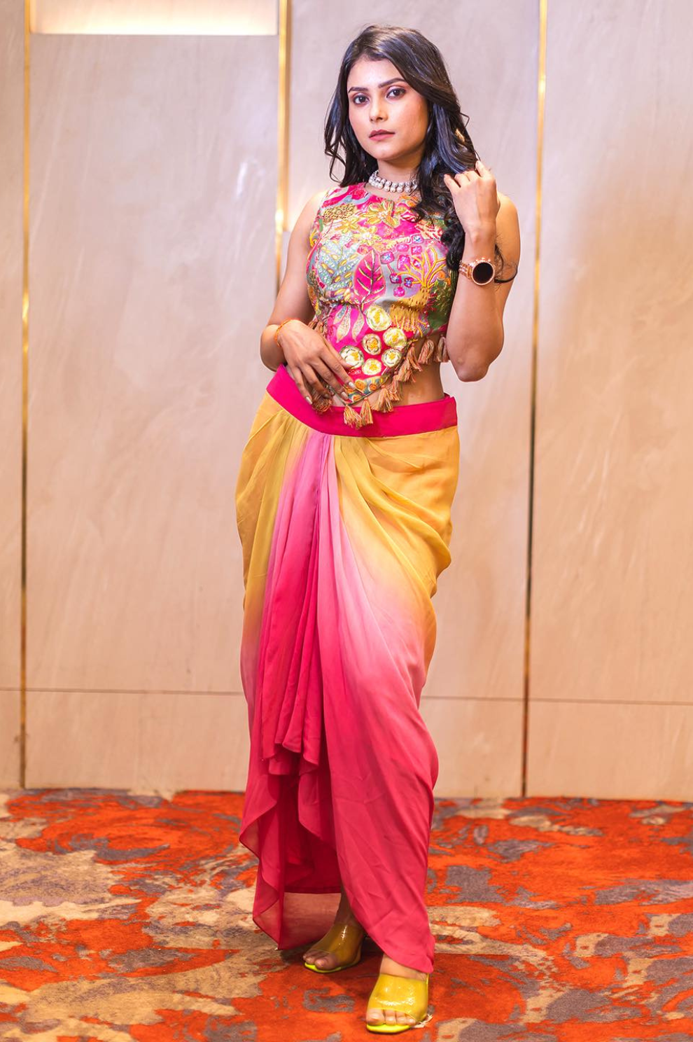 Hand-Embroidered Floral Fusion Lehenga Set