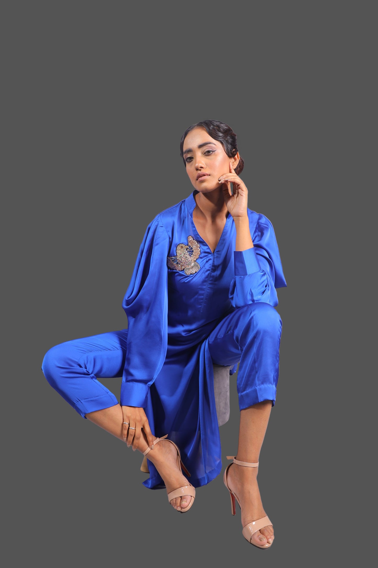 Royal Blue Satin Kurta Set