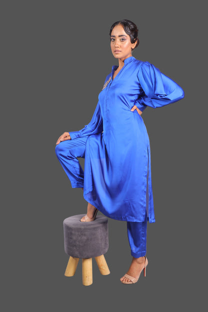 Royal Blue Satin Kurta Set