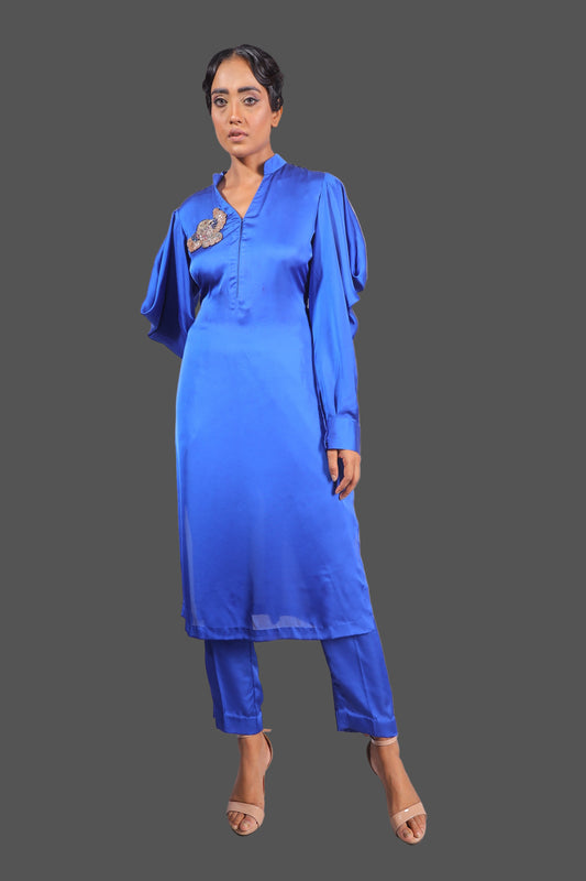 Royal Blue Satin Kurta Set