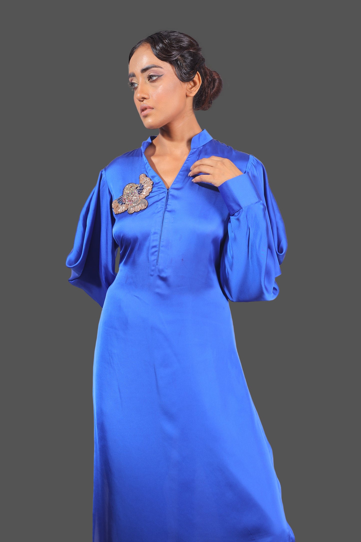 Royal Blue Satin Kurta Set