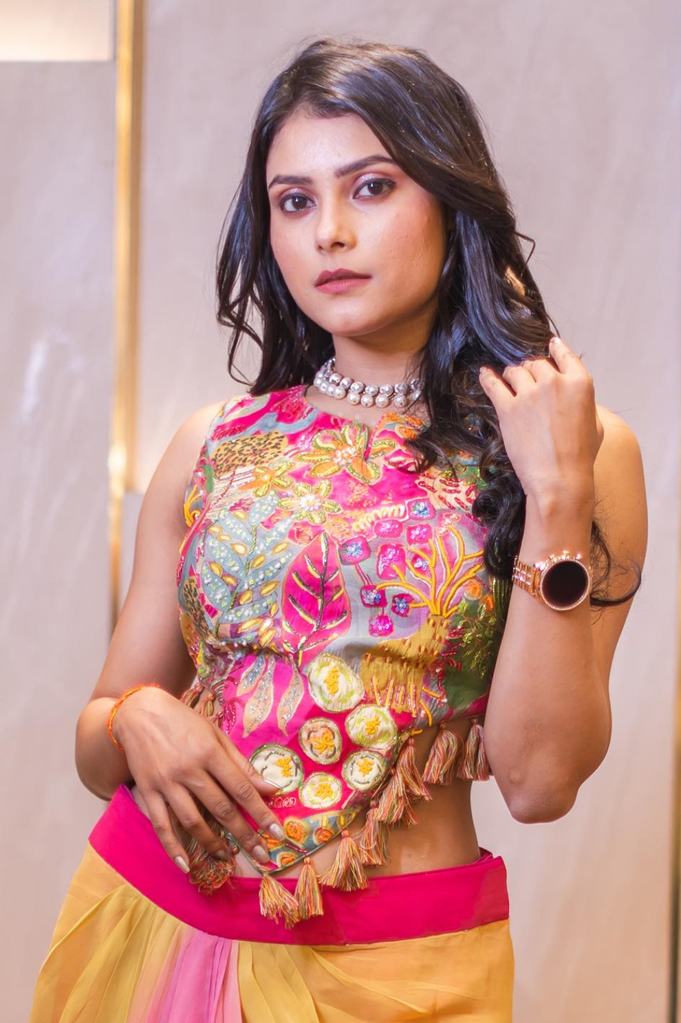 Hand-Embroidered Floral Fusion Lehenga Set