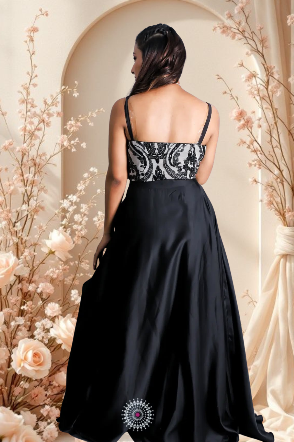 Elegant Black Embroidered Maxi Dress – Formal Gown by Sakshi Gupta