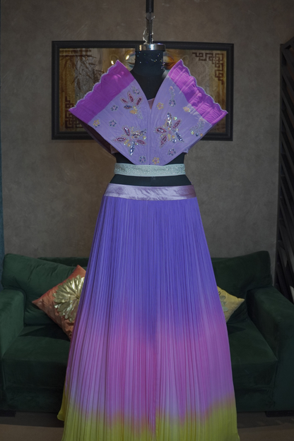 Dreamy Ombre Pleated Lehenga with Embroidered Collar Blouse