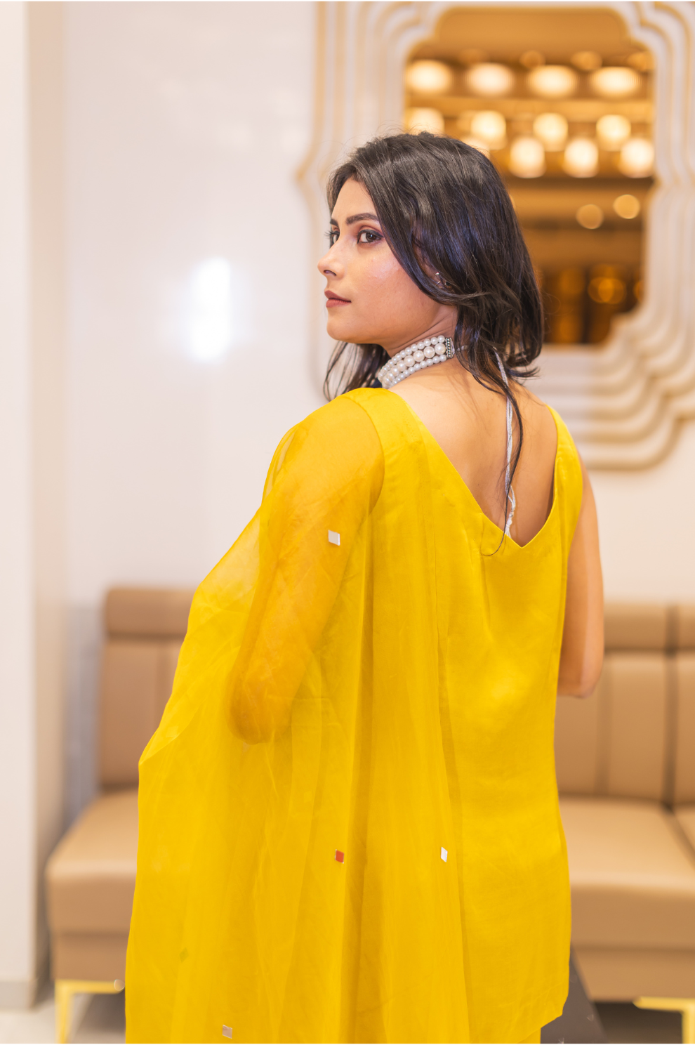 Vibrant Yellow Mirror Work Sharara Set – Festive Indo-Western Ensemble