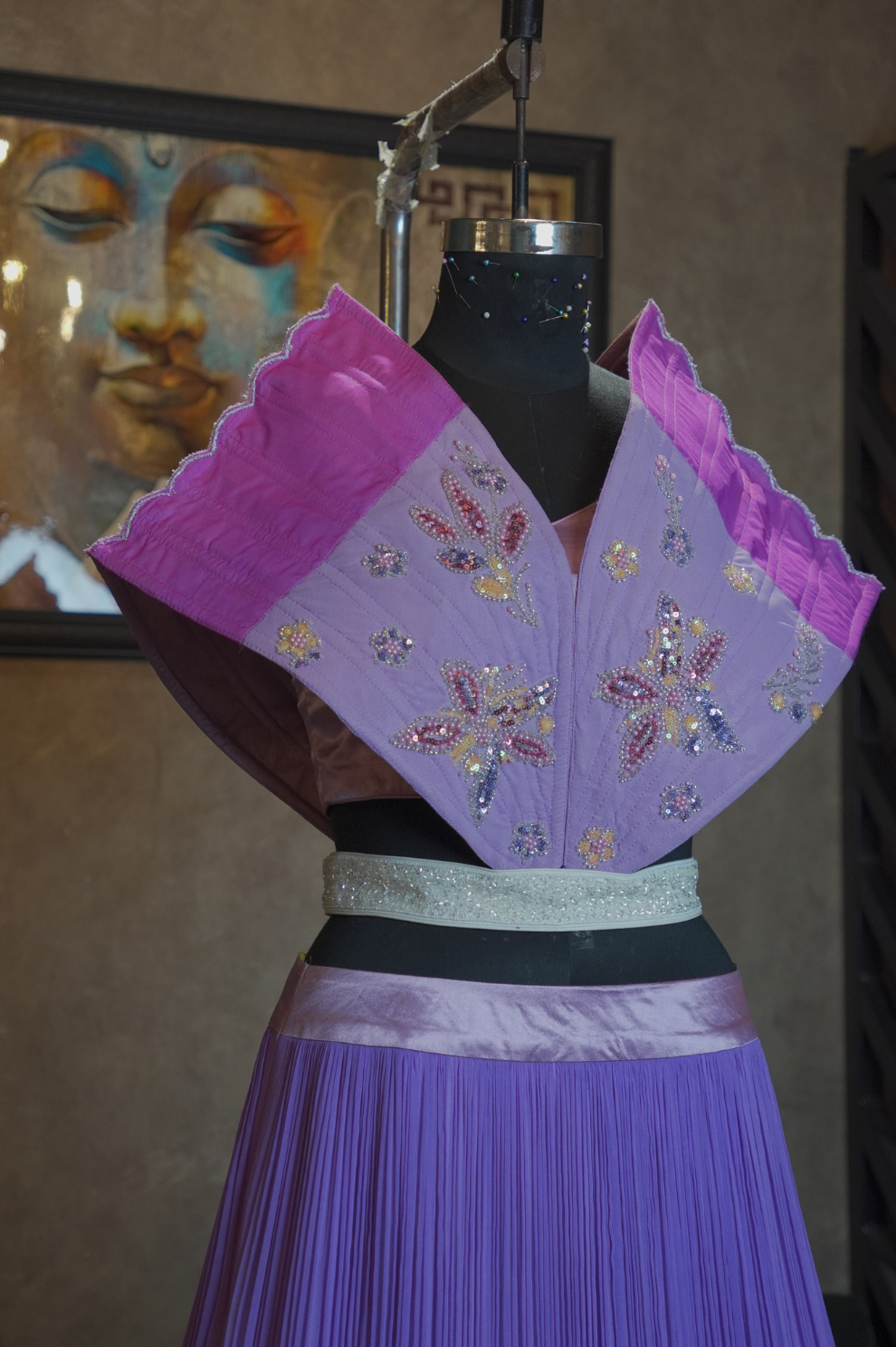 Dreamy Ombre Pleated Lehenga with Embroidered Collar Blouse