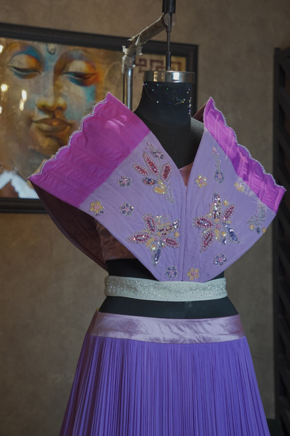 Dreamy Ombre Pleated Lehenga with Embroidered Collar Blouse