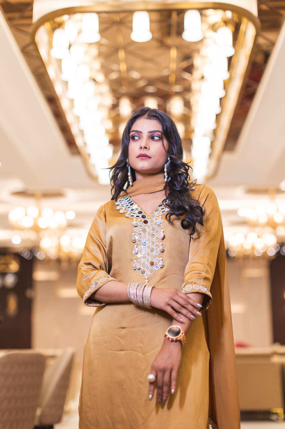 Yellow Mirror-Work Silk Sharara Suit Set