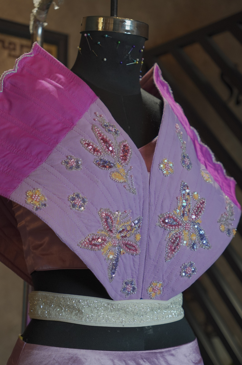 Dreamy Ombre Pleated Lehenga with Embroidered Collar Blouse