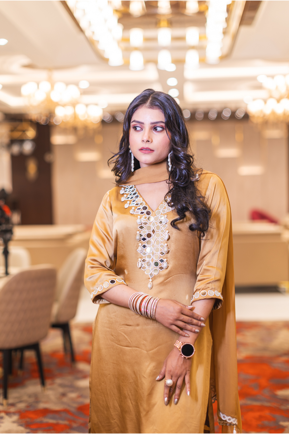 Yellow Mirror-Work Silk Sharara Suit Set