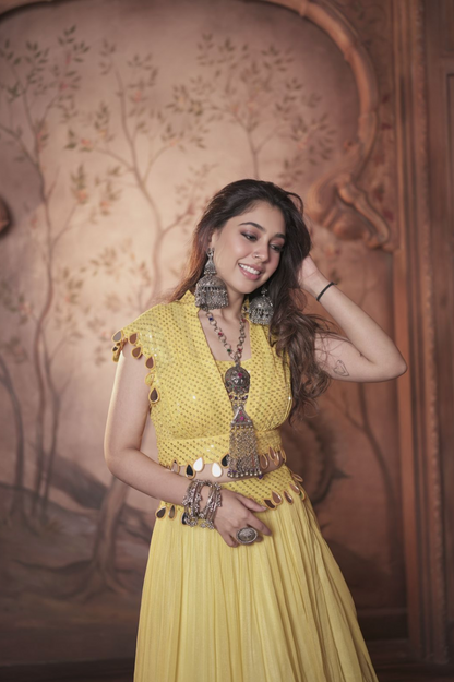 Yellow Mirror Work Lehenga Set – Festive Ethnic Wear