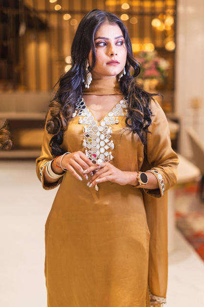 Yellow Mirror-Work Silk Sharara Suit Set