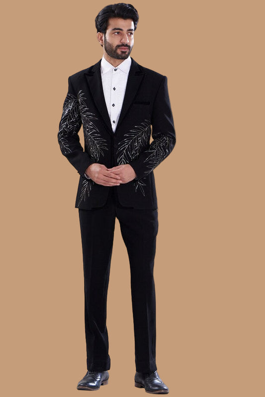 Black Embroidered Tuxedo Suit