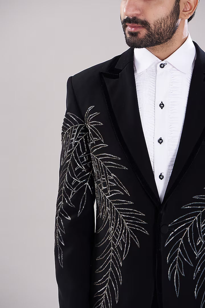 Black Embroidered Tuxedo Suit