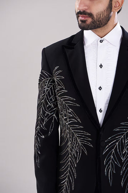 Black Embroidered Tuxedo Suit