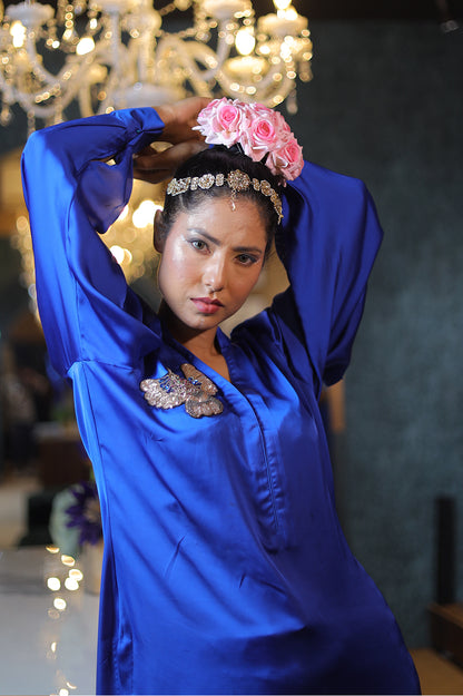 Royal Blue Satin Kurta Set