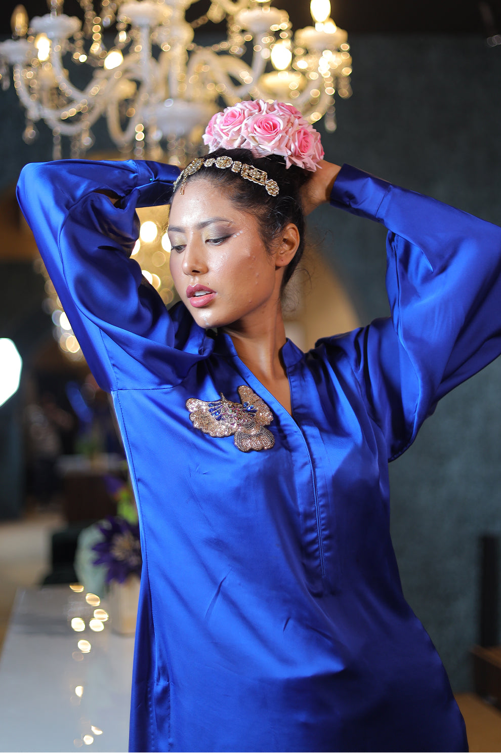 Royal Blue Satin Kurta Set