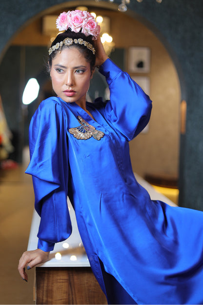 Royal Blue Satin Kurta Set