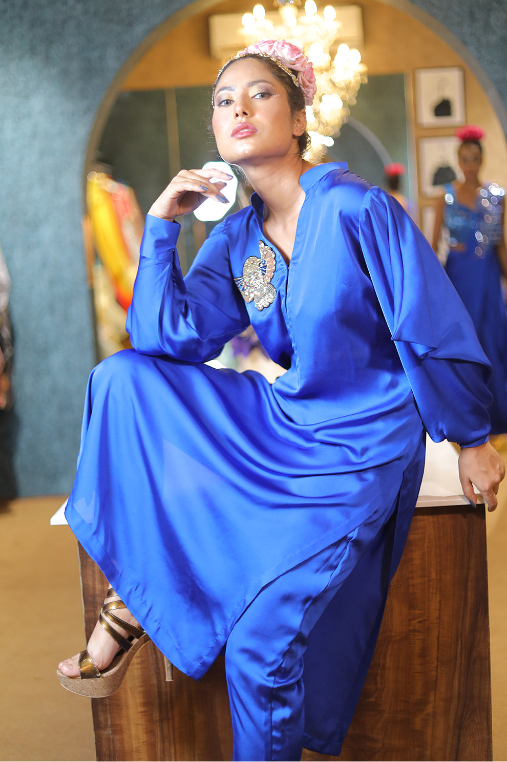 Royal Blue Satin Kurta Set