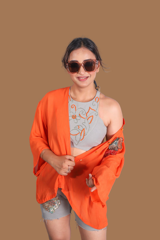 Tangerine Glow Embroidered Co-ord Set