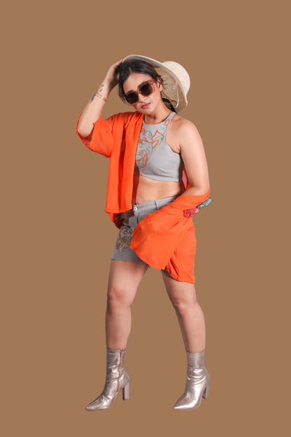 Tangerine Glow Embroidered Co-ord Set