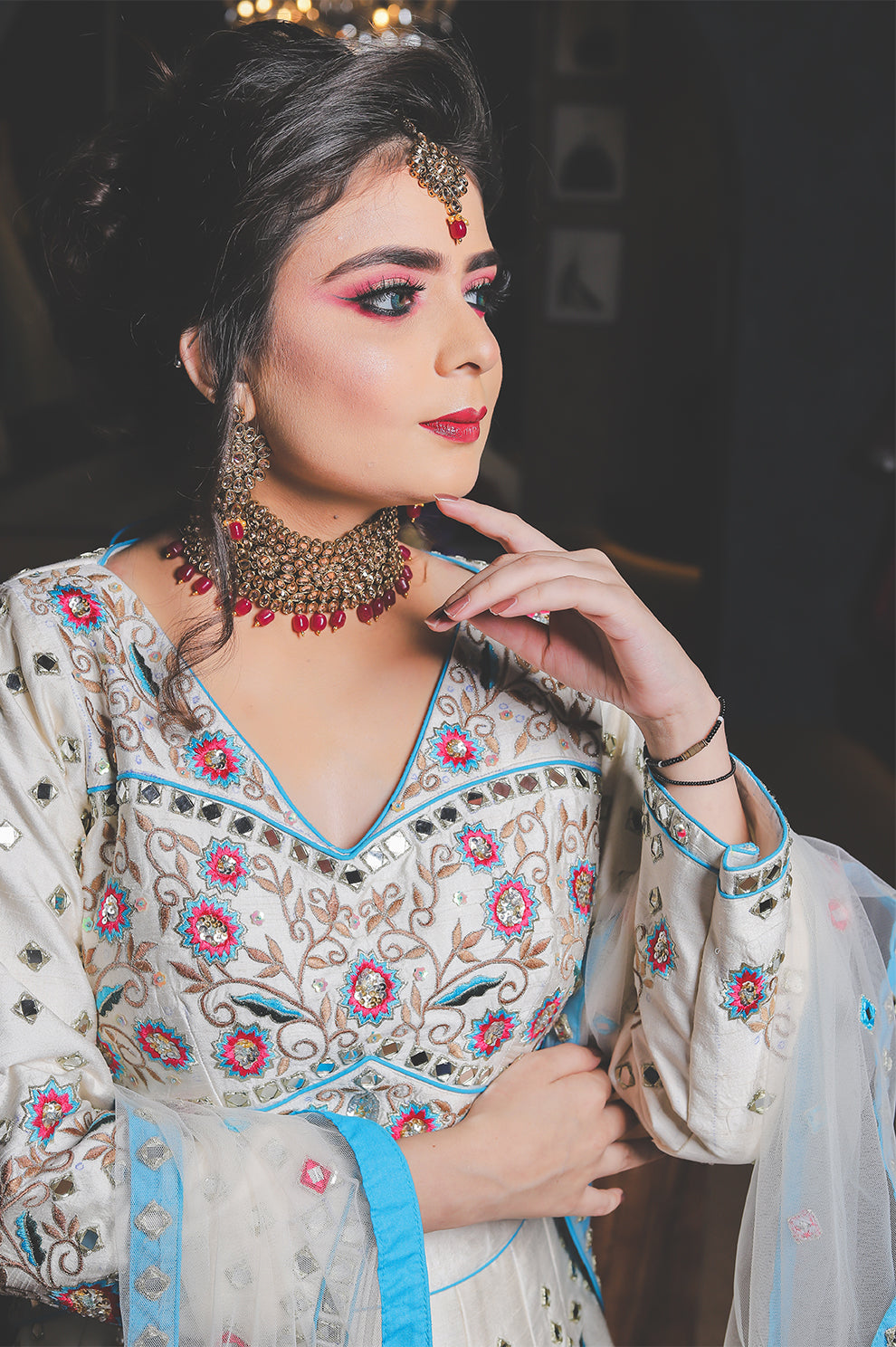 Ivory & Blue Hand-Embroidered Lehenga Set