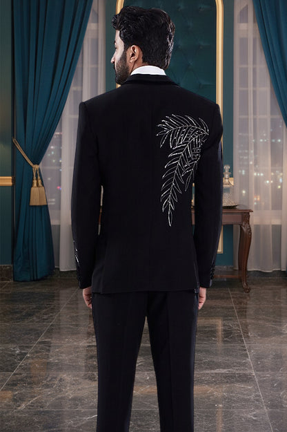 Black Embroidered Tuxedo Suit