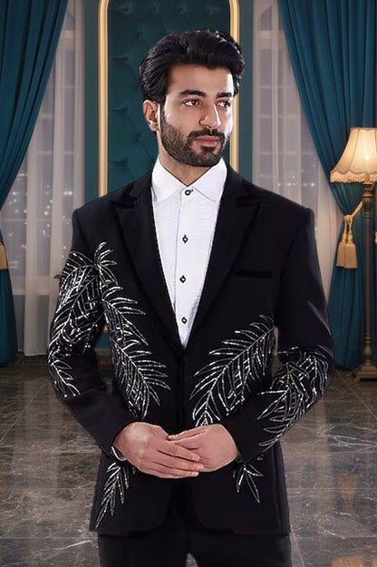 Black Embroidered Tuxedo Suit