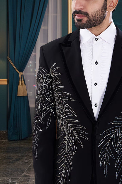 Black Embroidered Tuxedo Suit