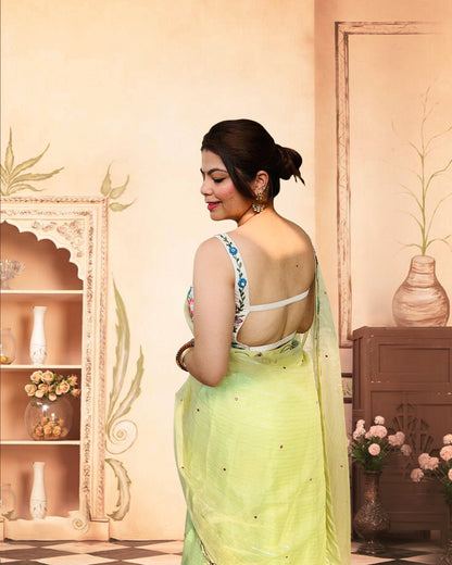 Pastel Green Embroidered Floral Saree – Teej Collection 2025