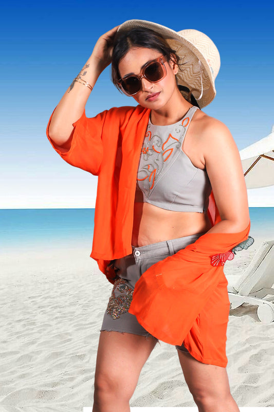 Tangerine Glow Embroidered Co-ord Set